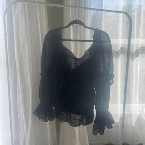 Black Ruched Chiffon Blouse